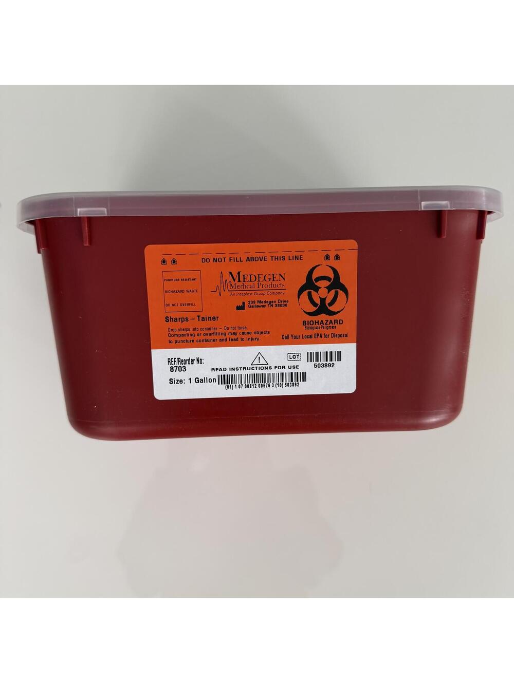 A.J. Medegen 1 Gallon Sharps Container with Secure Lid New